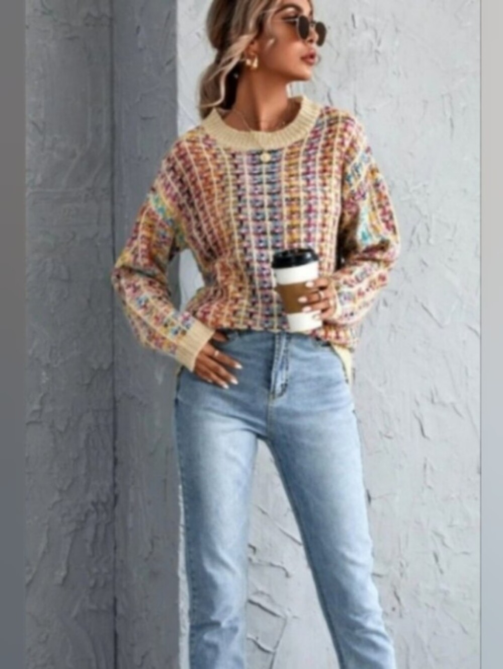 NWT Retro Multicolor Tweed Cable Knit Crewneck Sweater - Women